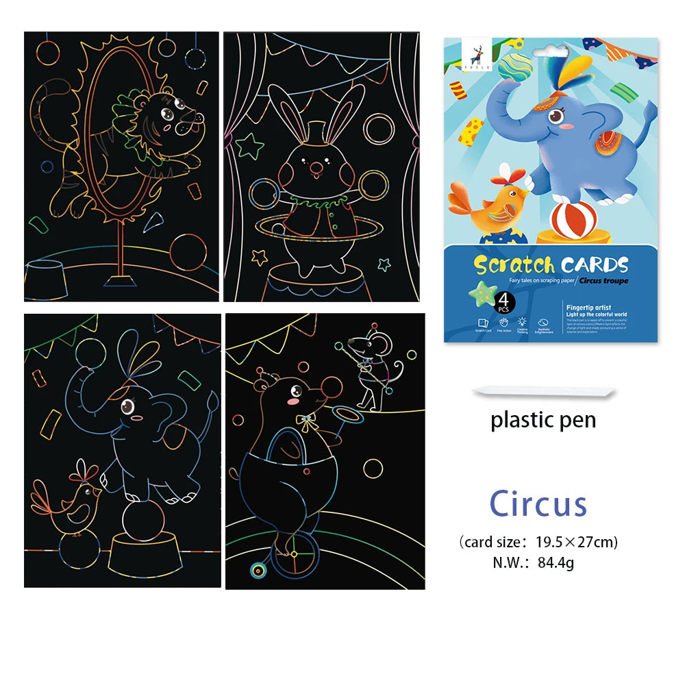 4pcs 16K Children DIY  Scratch Art Paper For Kids