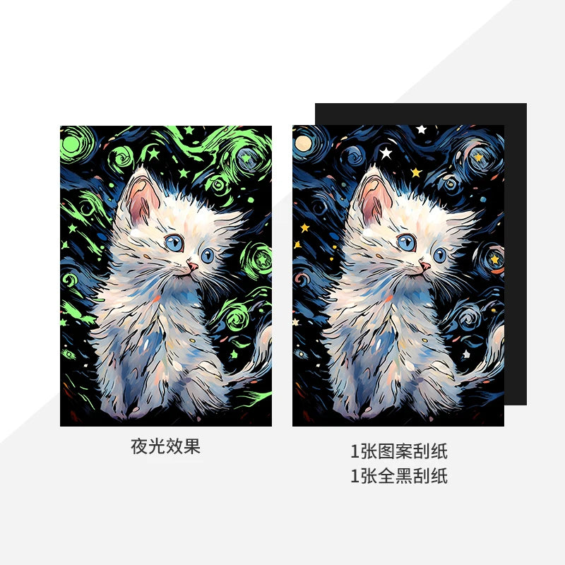 YUELU Scratch Paper Set Noctilucent Scratch Art Paper DIY Bookmark Drawing Coloring Book Adult Toy Luminous Scratch Drawing