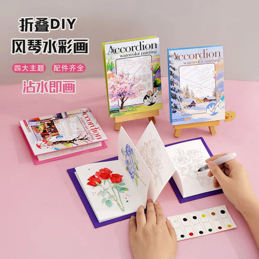 YUELU Accordion Watercolor Painting Portable Folding Watercolor Graffiti Painting Book with Pigments