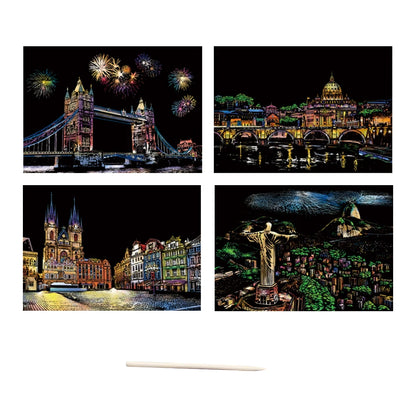 A4 Size Scratch Painting DIY City Building