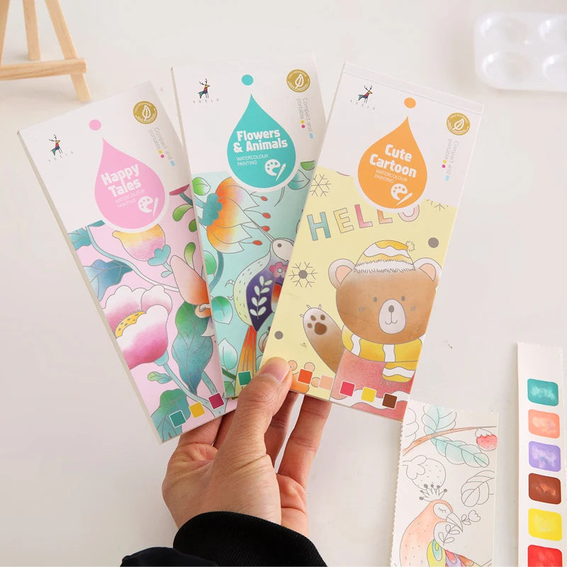 Pocket Watercolor Painting Book for Kids Watercolor Paint Bookmark Kit Travel Pocket Watercolor Book