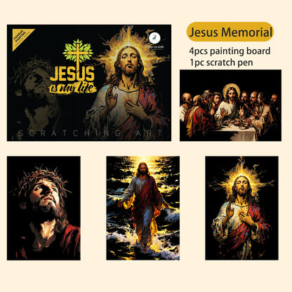 YUELU A3 Size 4pcs Jesus Art Scratch Painting Paper Creative Scratch Art Rainbow Drawing Set for Adult