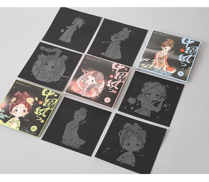 YUELU  DIY Scratch Painting Scratch Art Paper Set Chinese Style Scratch Painting 15*15cm
