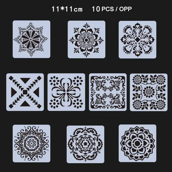 YUELU Laser Cut Stencil Mandala Painting Template  11*11cm  OEM Custom Plastic Drawing Template