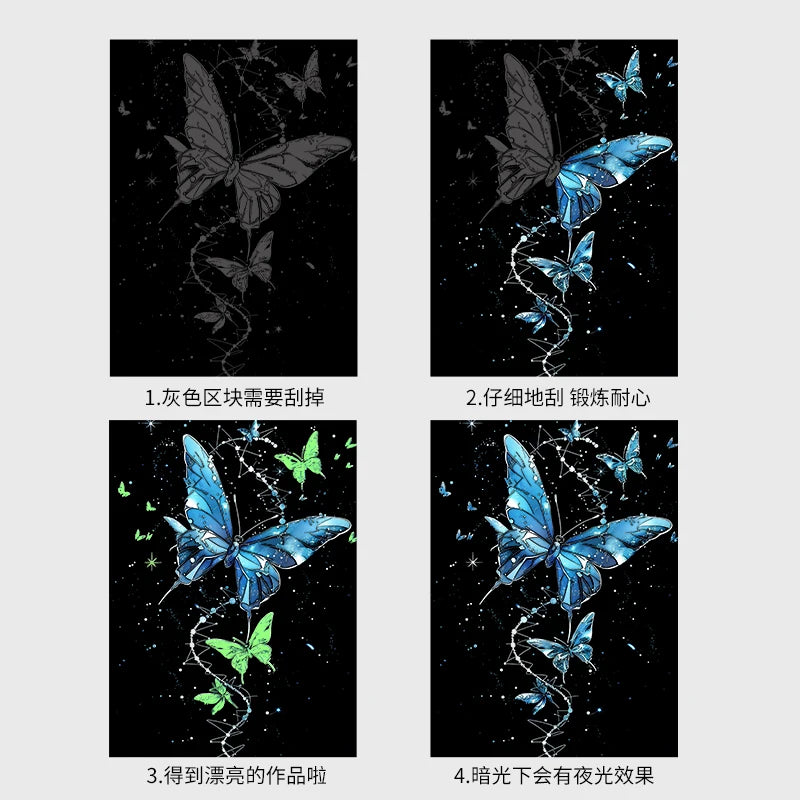 YUELU Luminous Scratch Painting 4pcs/set Noctilucent Scratch Art Paper DIY Drawing Coloring Book Adult Toy Magic Scratch Drawing