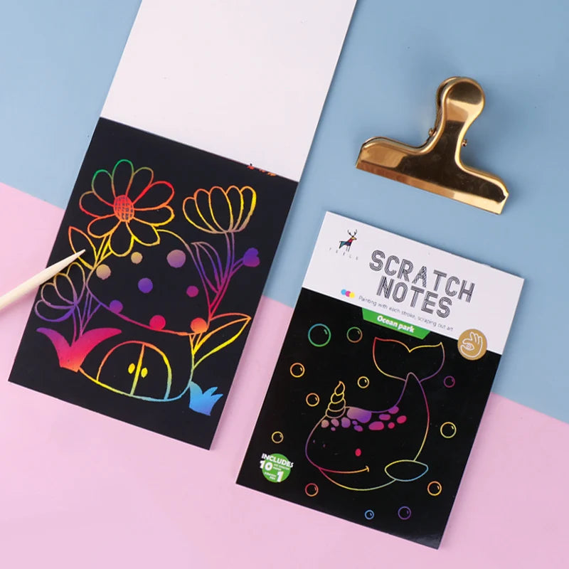 Wholesale Cheap Stationery DIY Scratch Notebook 10sheets Rainbow Scratch Paper Art Set For Kids