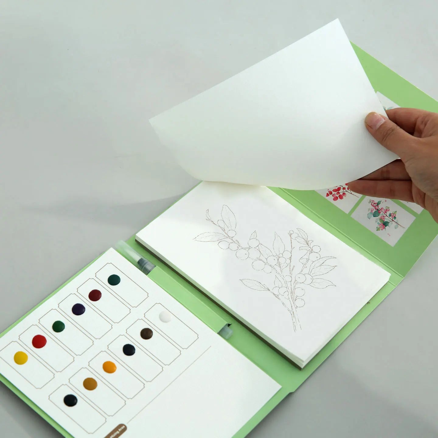 YUELU Pastel Floral Watercolor Painting Toy Portable Travel Beginners Practice Watercolor Sketchbook Set with Pigment Card