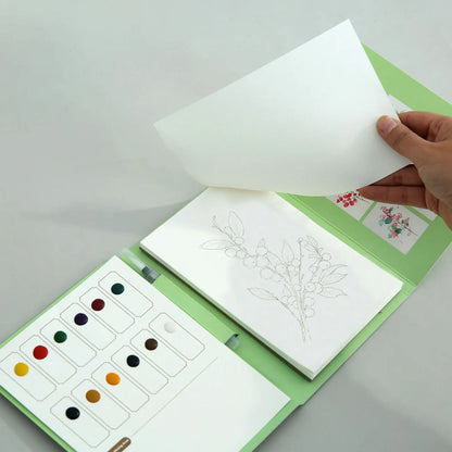 YUELU Pastel Floral Watercolor Painting Toy Portable Travel Beginners Practice Watercolor Sketchbook Set with Pigment Card