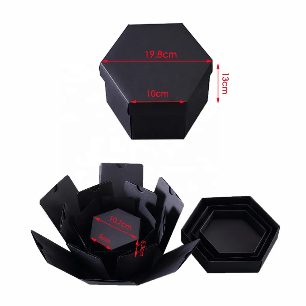 Explosion Packaging Box Surprise Handmade Birthday Anniversary Wedding Gift Black DIY Photo Album Hexagon Explosion Box