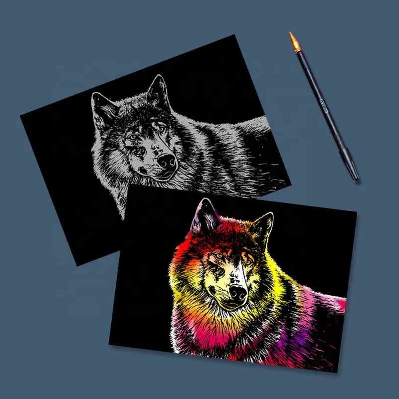 A4 Size Animals Scratch Painting Envelop Kit 4 Pcs