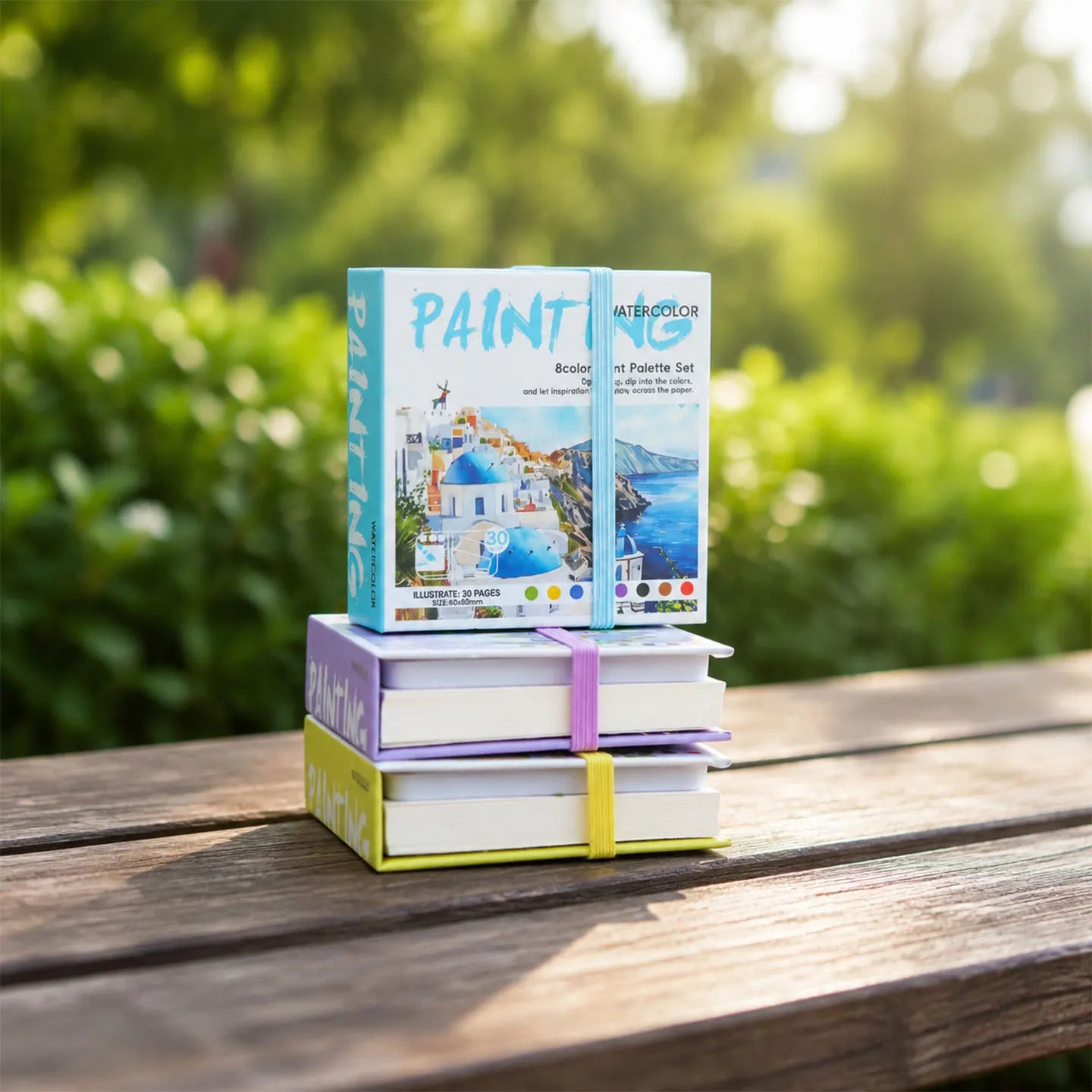 YUELU Travel Portable Mini Watercolor Kit with 8 Built-in Colors and Water Brush Watercolor Paper Sketchbook