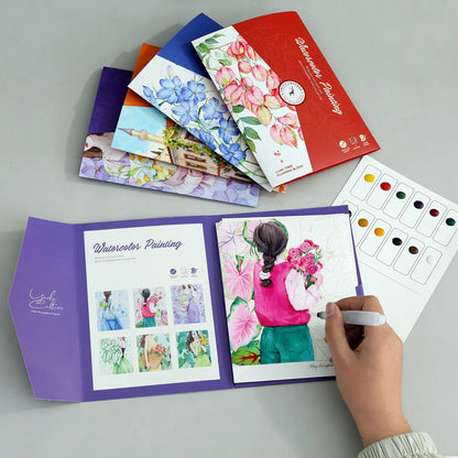 YUELU Beginners Watercolor Painting Set 6pcs Portable Watercolor Sketchbook Kit with Pigment Paint Brush