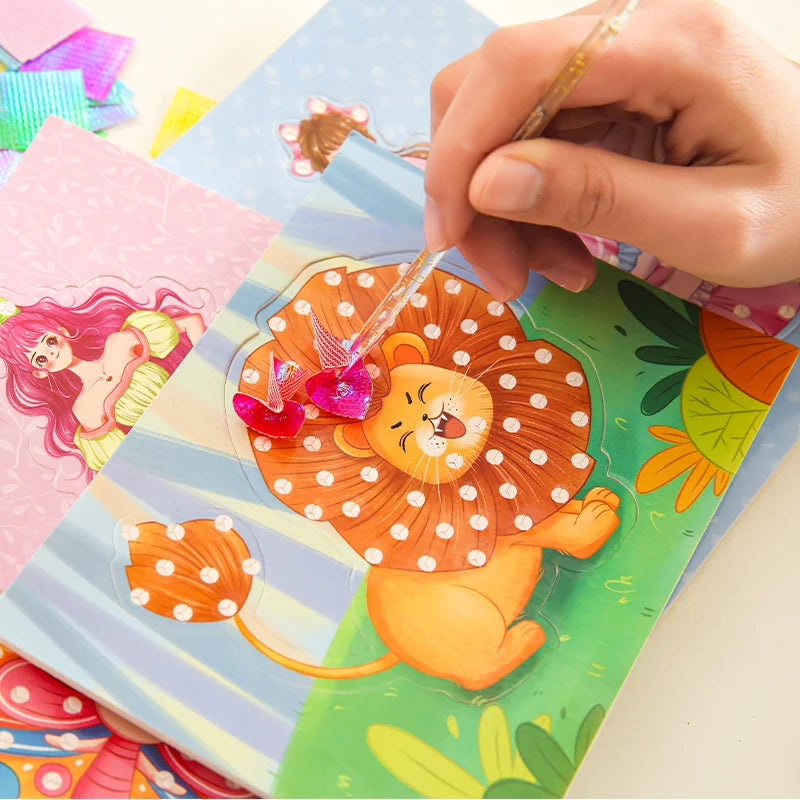 YUELU Creative Puzzle Puncture Painting Fabric Art New Girls DIY Dressing Up Poking Fabric Painting Craft For Kids With Stickers