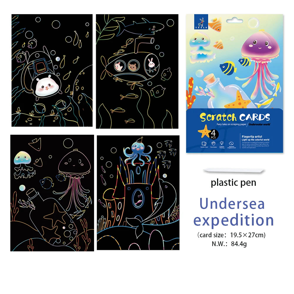 4pcs 16K Children DIY  Scratch Art Paper For Kids