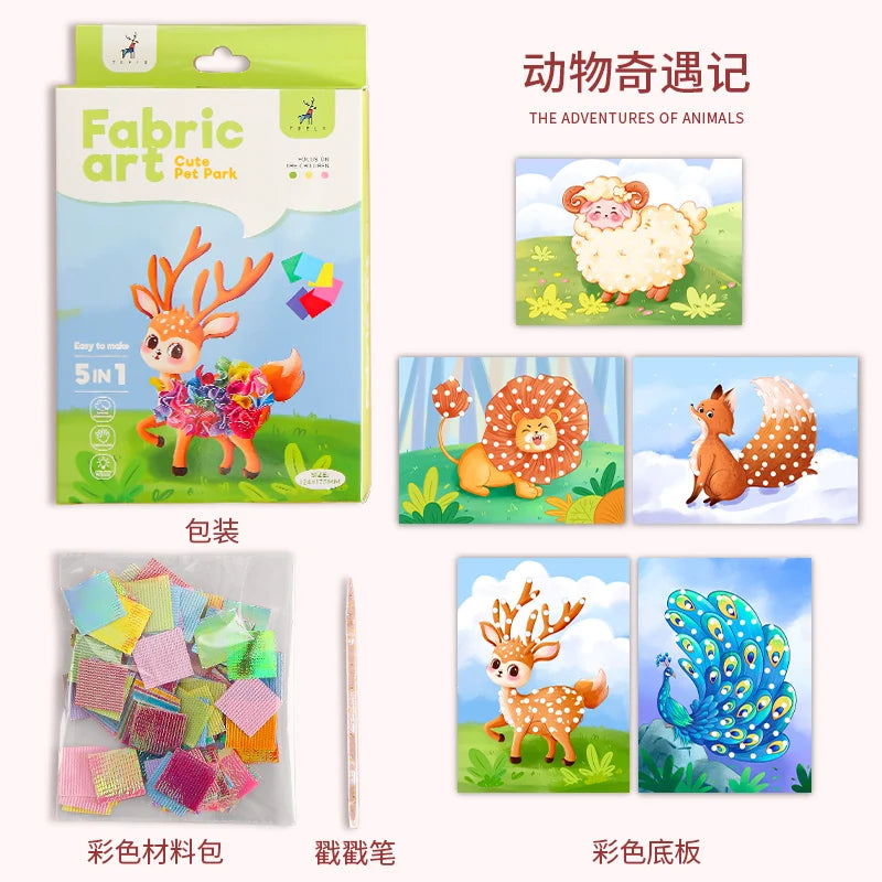 YUELU Creative Puzzle Puncture Painting Fabric Art New Girls DIY Dressing Up Poking Fabric Painting Craft For Kids With Stickers