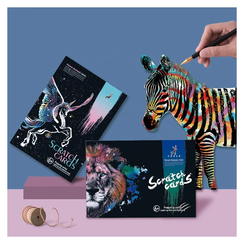 Colorful Scratch Animals Drawing Handmade Art