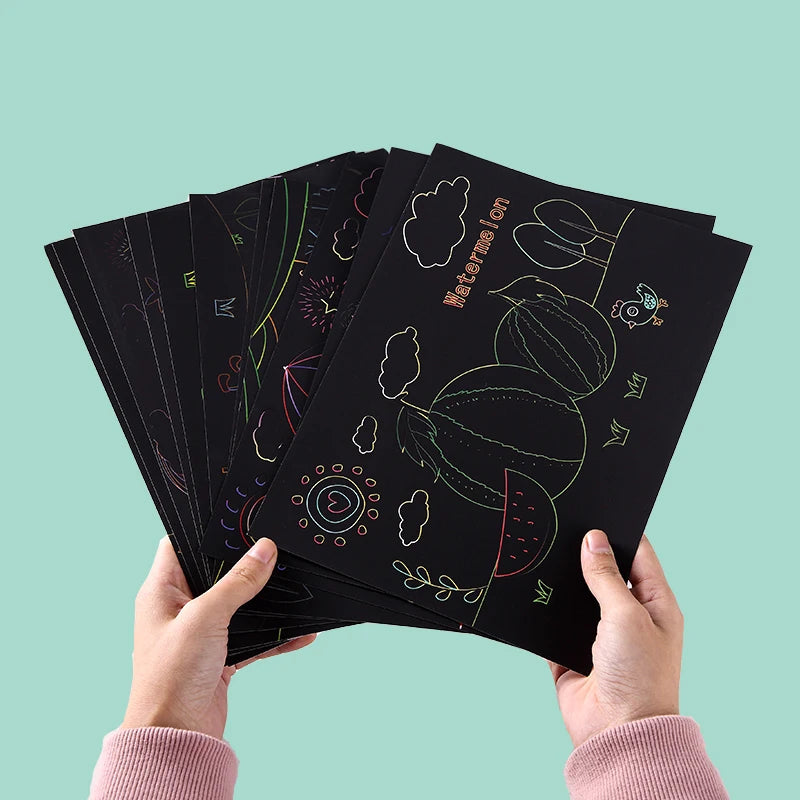 Eco Friendly A4 10pcs Size Scratch Cards Children Educational Toys Magic Rainbow DIY Scratch Art Paper For Kids