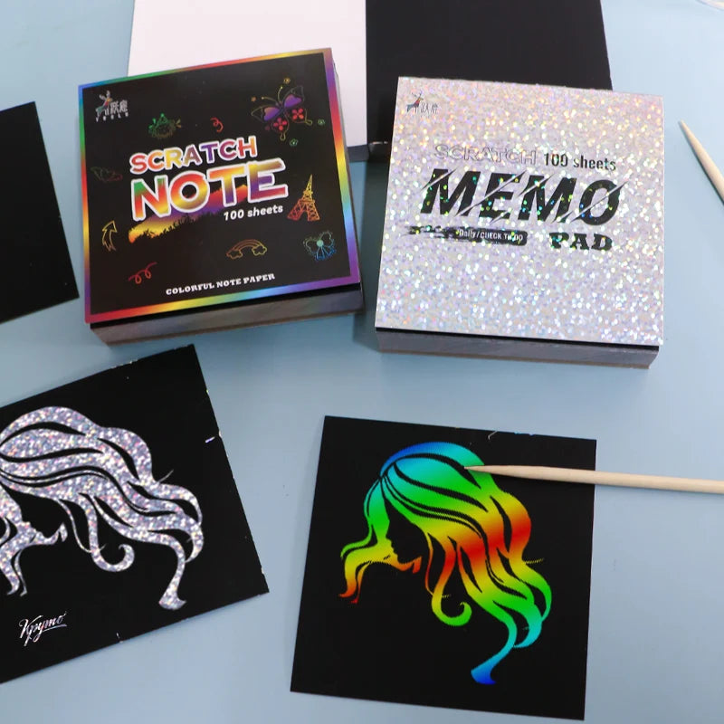 YUELU Rainbow Scratch Notepad 100sheets Scratch Note Laser Pattern DIY ...