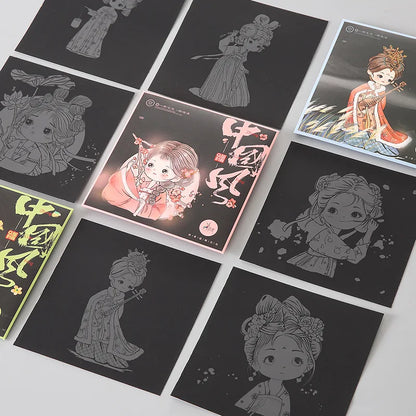 YUELU Scratch Art Paper Set Chinese Style Scratch Painting 15*15cm DIY Scratch Drawing With Pen