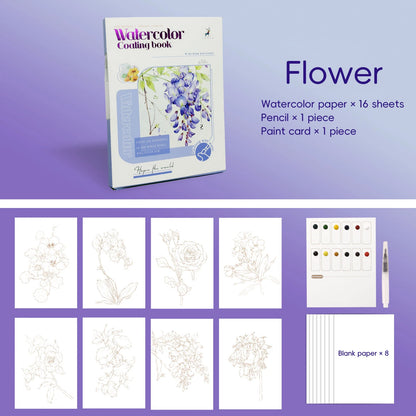 YUELU Pastel Floral Watercolor Painting Toy Portable Travel Beginners Practice Watercolor Sketchbook Set with Pigment Card