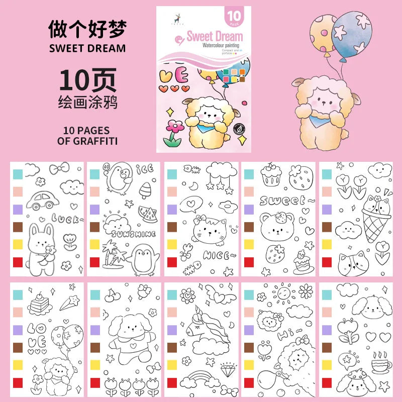 YUELU Wholesale Children Pocket Watercolor Painting Book Magic Travel Pocket Watercolor Book Set With Paint And Paint Brush