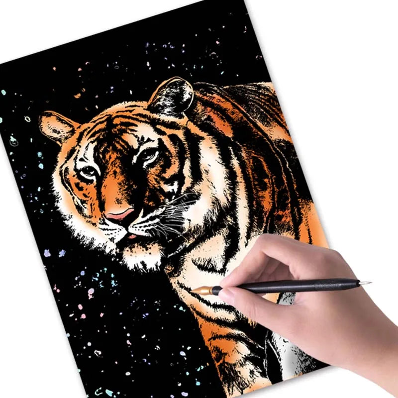 YUELU Wholesale Kids Painting Colorful Animal Series Scratch art Animals Drawing Handmade Art For Adult Birthday Gift