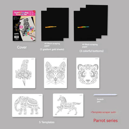 Stencil scratch paper set wholesale A4 animal construction diy manual scratch painting cross-border sales