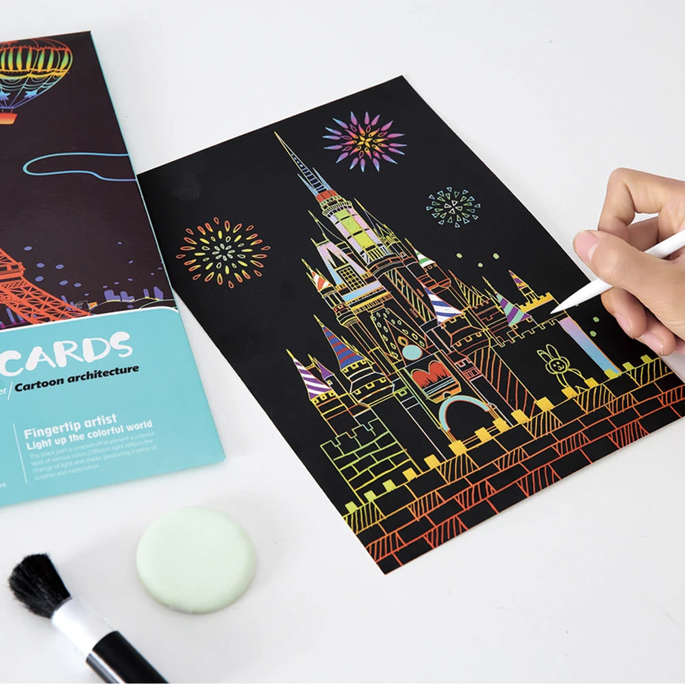 Scratch Paper Design Color:red Custom Rainbow colors Magic Art Set Scratch Card Paper set With Plasti ...