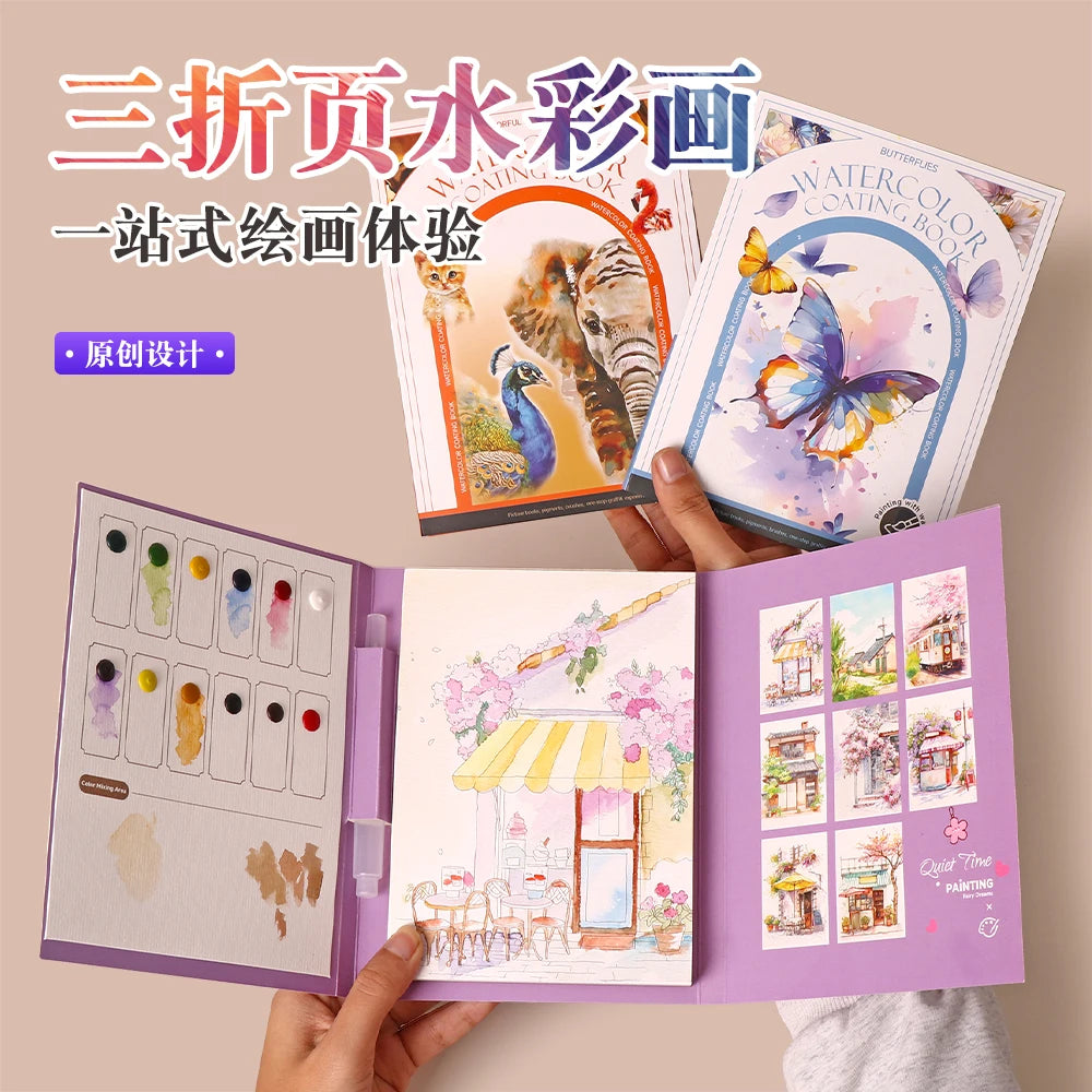 YUELU Portable Watercolor Painting Adult Art Drawing Toys Travel Pocket Watercolor Painting Book With Brush