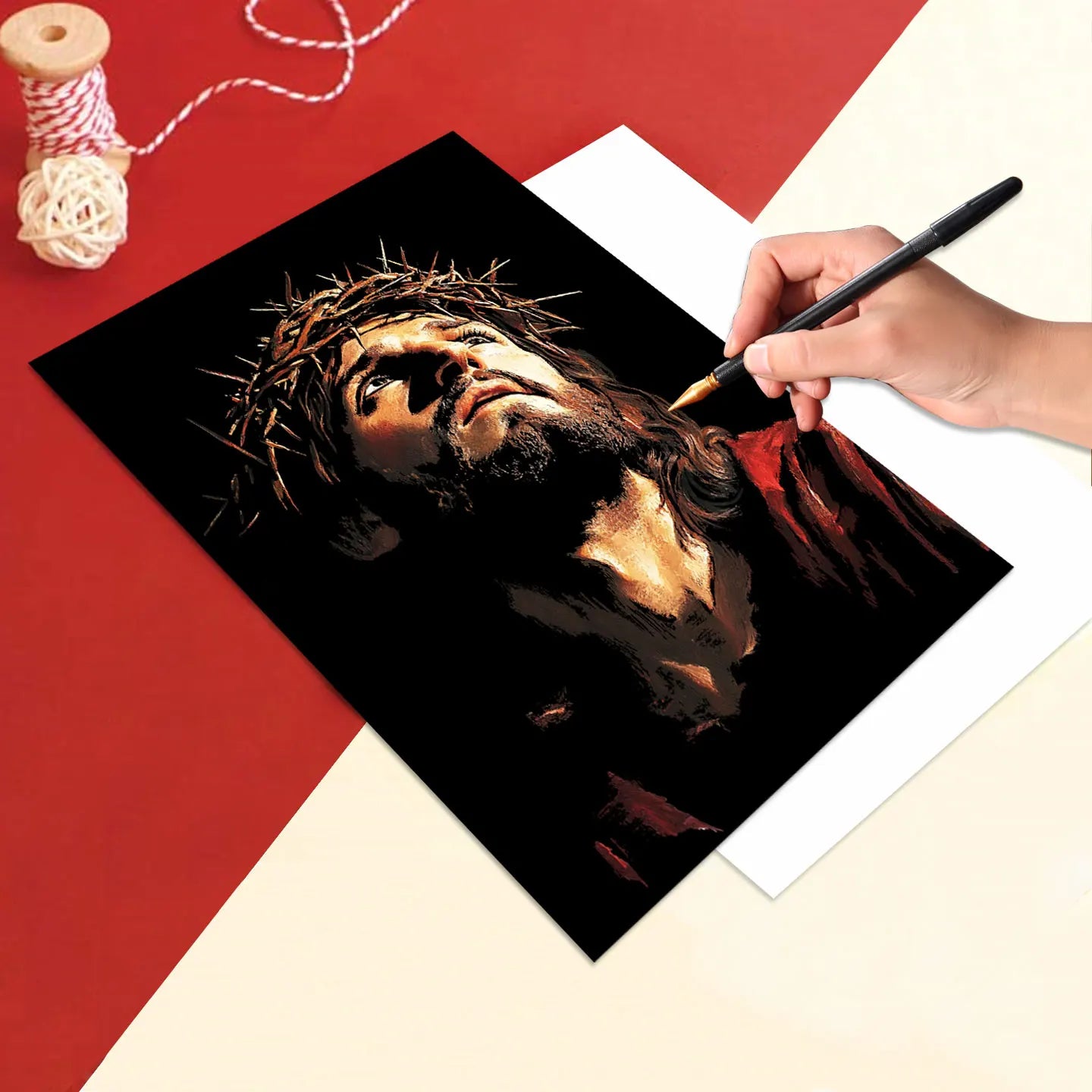 YUELU A3 Size 4pcs Jesus Art Scratch Painting Paper Creative Scratch Art Rainbow Drawing Set for Adult