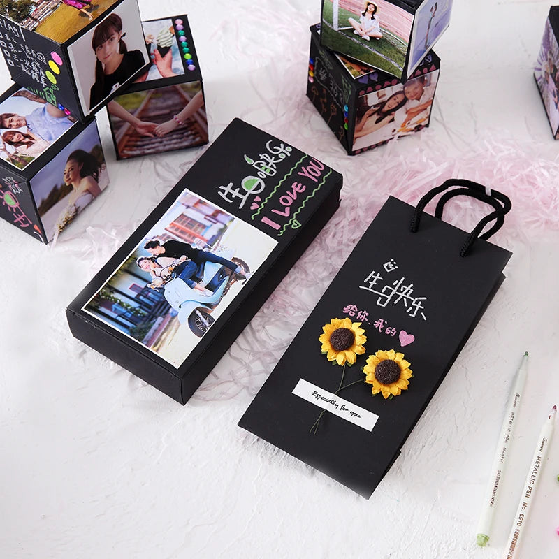 DIY Birthday Christmas Anniversary Wedding Valentine Gifts Photo Album Scrapbooking Love Memory Surprise Black Bounce Gift Box