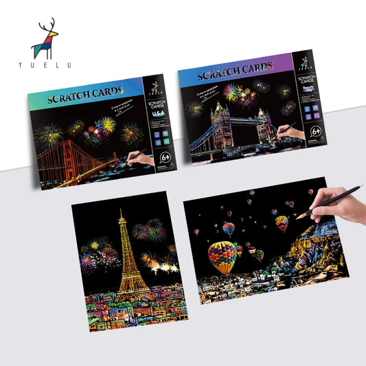 City Night Scenery Landscape Art Scratch Painting Paper