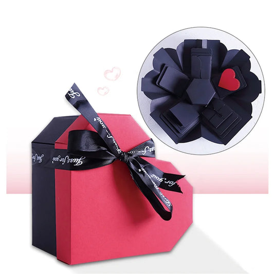 Explosion Surprise Rose Gift Handmade Birthday Anniversary Wedding Black DIY Photo Album Scrapbook Heart Explosion Packaging Box