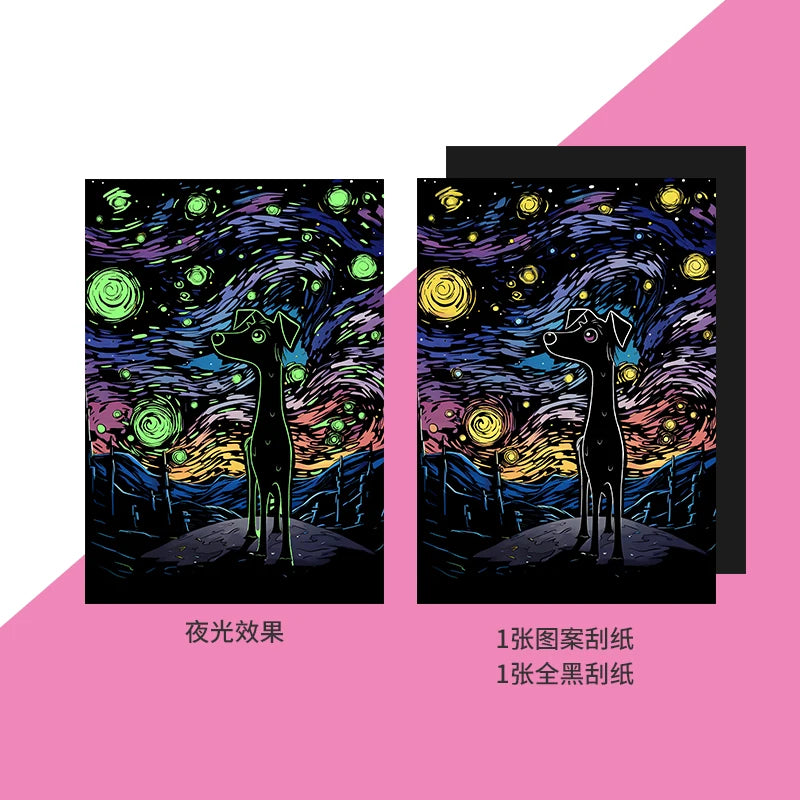 YUELU Scratch Paper Set Noctilucent Scratch Art Paper DIY Bookmark Drawing Coloring Book Adult Toy Luminous Scratch Drawing