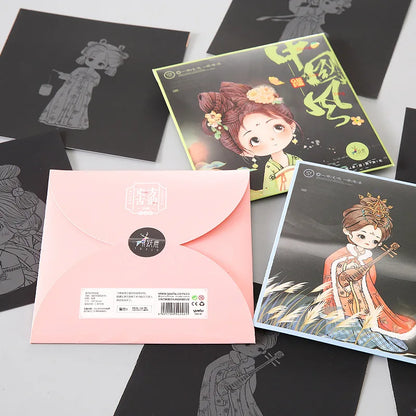YUELU Scratch Art Paper Set Chinese Style Scratch Painting 15*15cm DIY Scratch Drawing With Pen