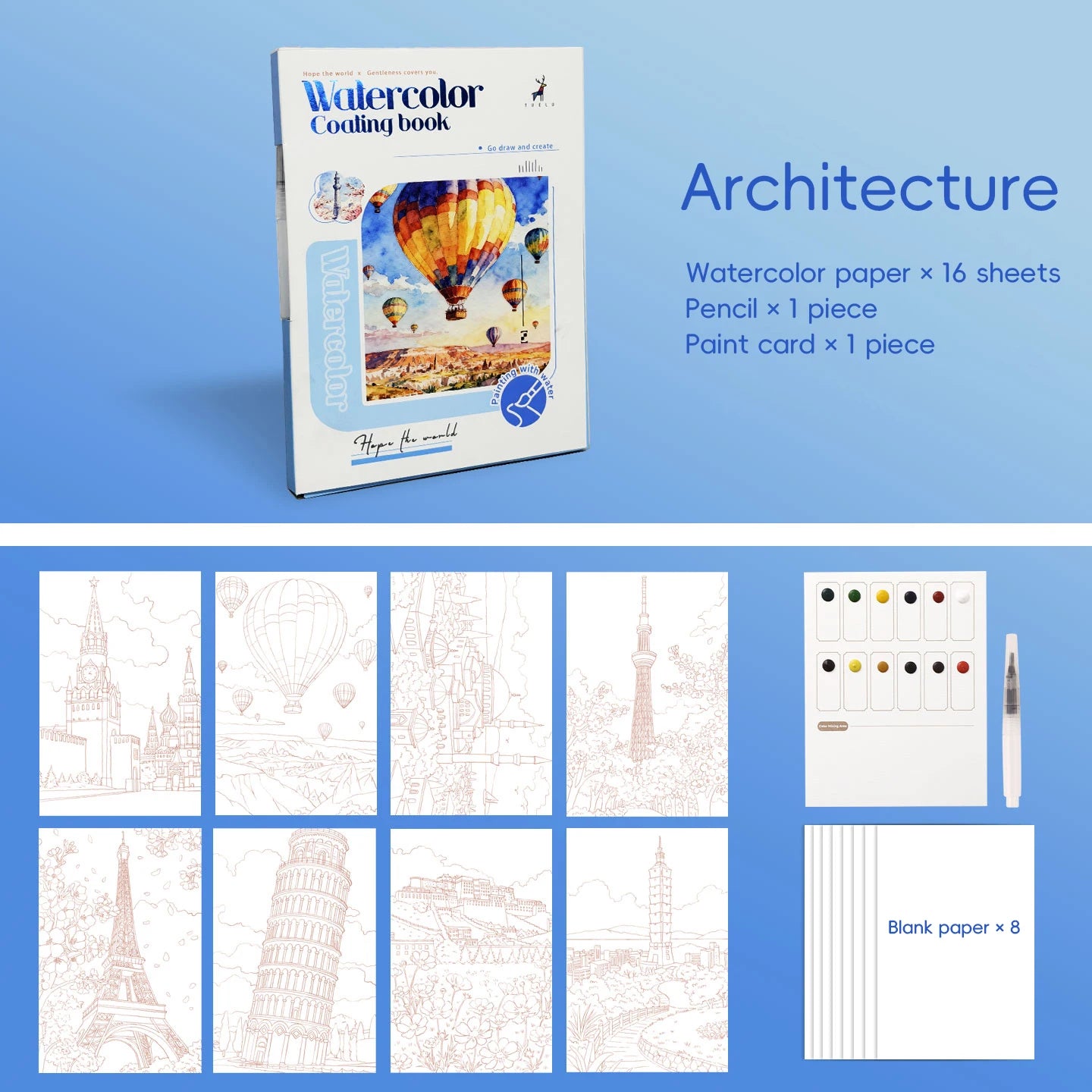 YUELU Pastel Floral Watercolor Painting Toy Portable Travel Beginners Practice Watercolor Sketchbook Set with Pigment Card