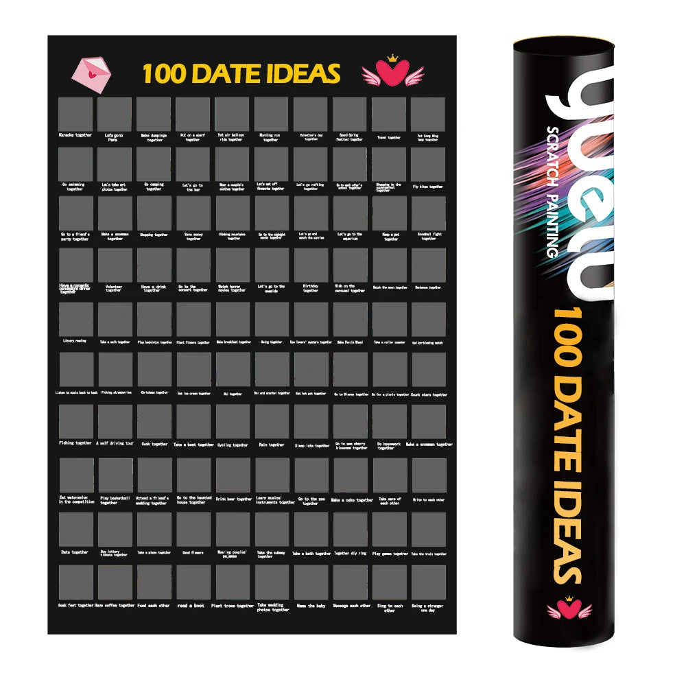 Custom Romantic 100 Date Night Idea Challenge Scratch Paper Anniversary Gift Date Night Poster For Couples Scratch Off Poster