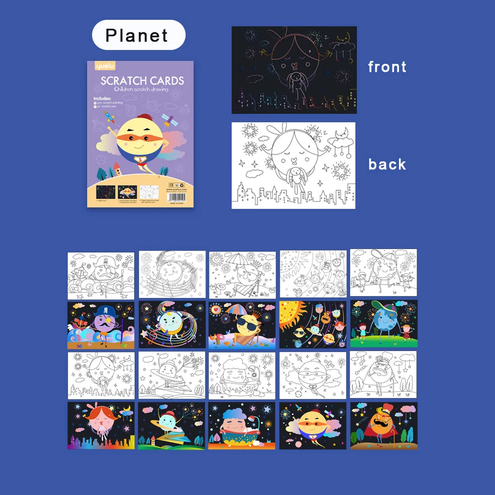 Eco Friendly A4 10pcs Size Scratch Cards Children Educational Toys Magic Rainbow DIY Scratch Art Paper For Kids