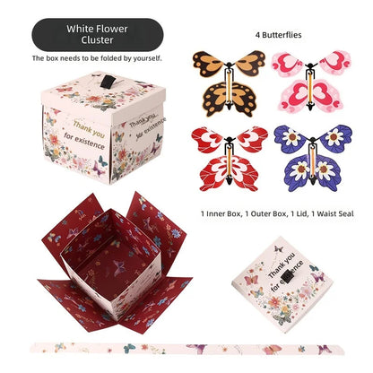 Flying Butterfly Heart Design Gift Box Crossing Line Technique-Surprise Creative Packaging for Birthday Party Graduation