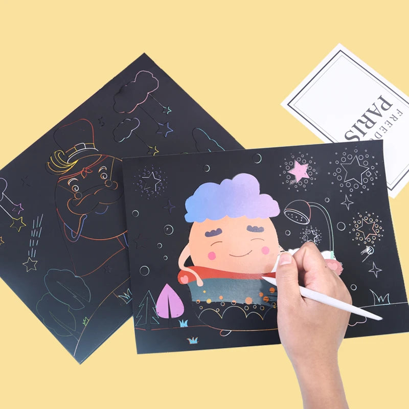 Eco Friendly A4 10pcs Size Scratch Cards Children Educational Toys Magic Rainbow DIY Scratch Art Paper For Kids