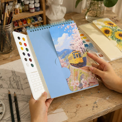 Creative Adult Watercolor Paper Coloring Book with 12 ColorsSimply Wet Paint; Portable Spiral-Bound Travel Art Set