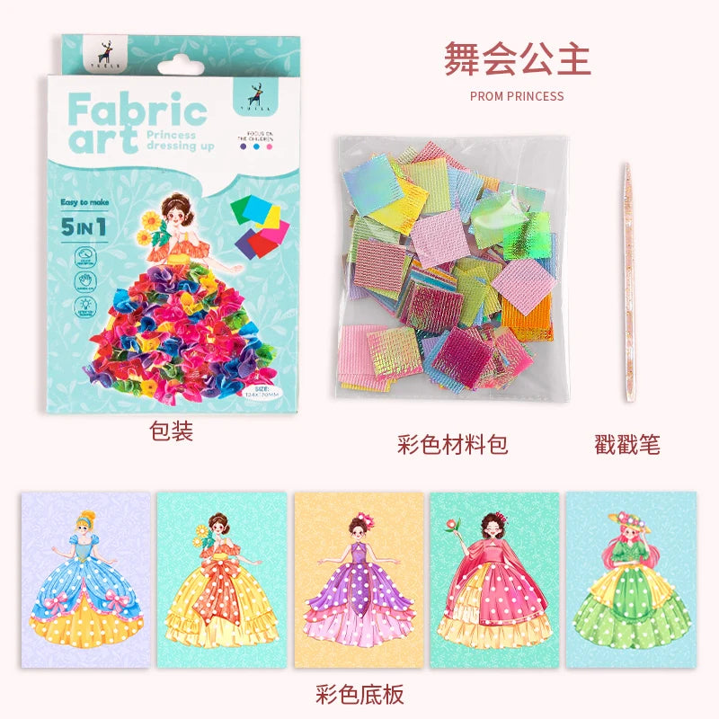 YUELU Creative Puzzle Puncture Painting Fabric Art New Girls DIY Dressing Up Poking Fabric Painting Craft For Kids With Stickers