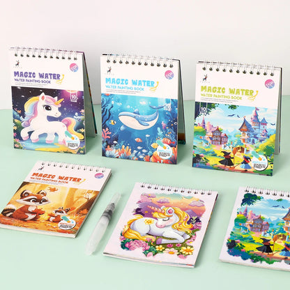 YUELU Kids Drawing Books Reusable Animal Water Painting Book Educational Toys Magic Water Book with Pen
