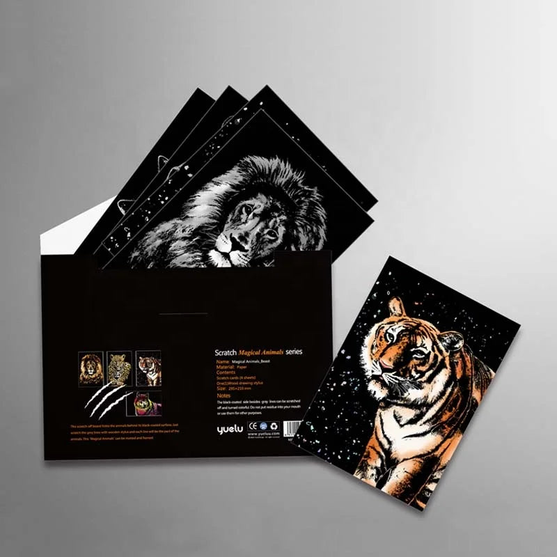 A4 Size Animals Scratch Painting Envelop Kit 4 Pcs