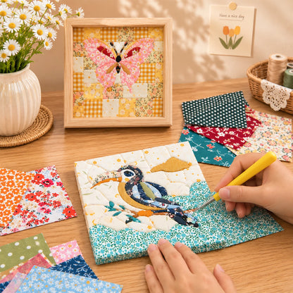 DIY Kinusaiga Fabric Art Kit for Adults and Kids Creative Fabric Collage Art Set with Tools Gift Box