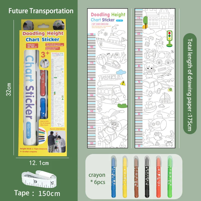 Children Height Chart Re-stick Drawing Painting Paper Roll 175cm Sticky Wall Coloring Poster Roll For Kids Toddlers