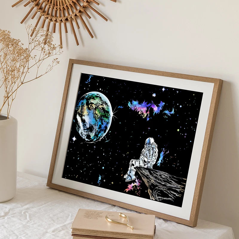 YUELU Astronaut Scratch Painting DIY Art Craft Space Night Painting Scratchboard Rainbow Scratch Paper for Adults Toy