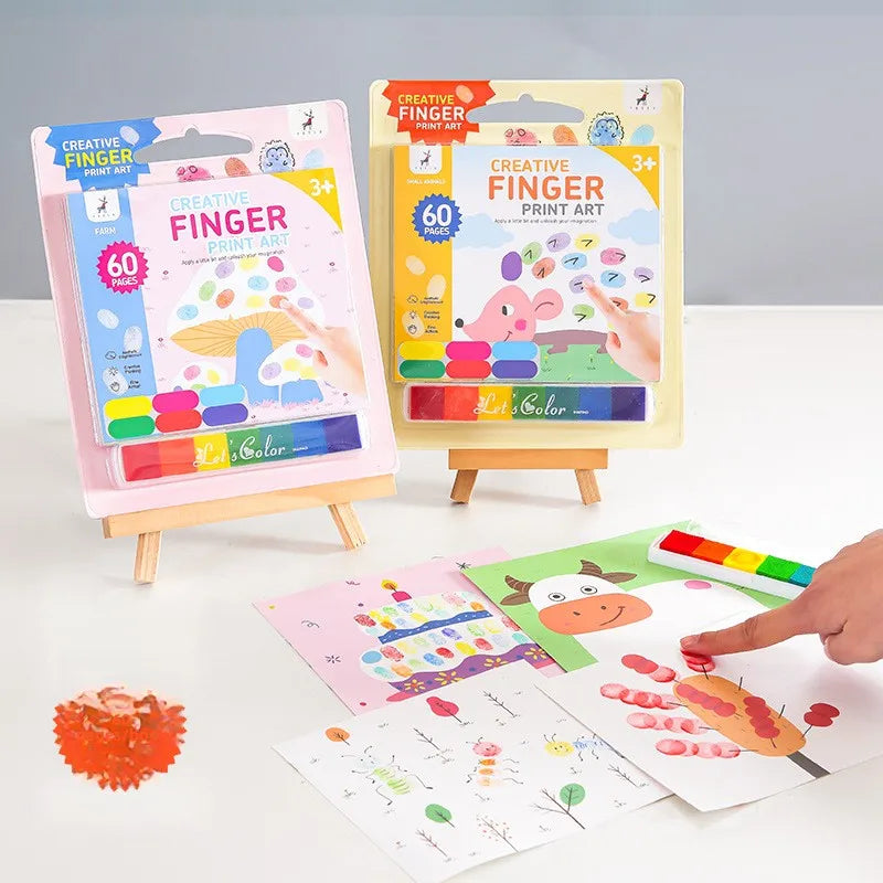 Children's Finger Painting Graffiti Coloring Puzzle Palm Painting Portable Paper Toy Inkpad Paint Set