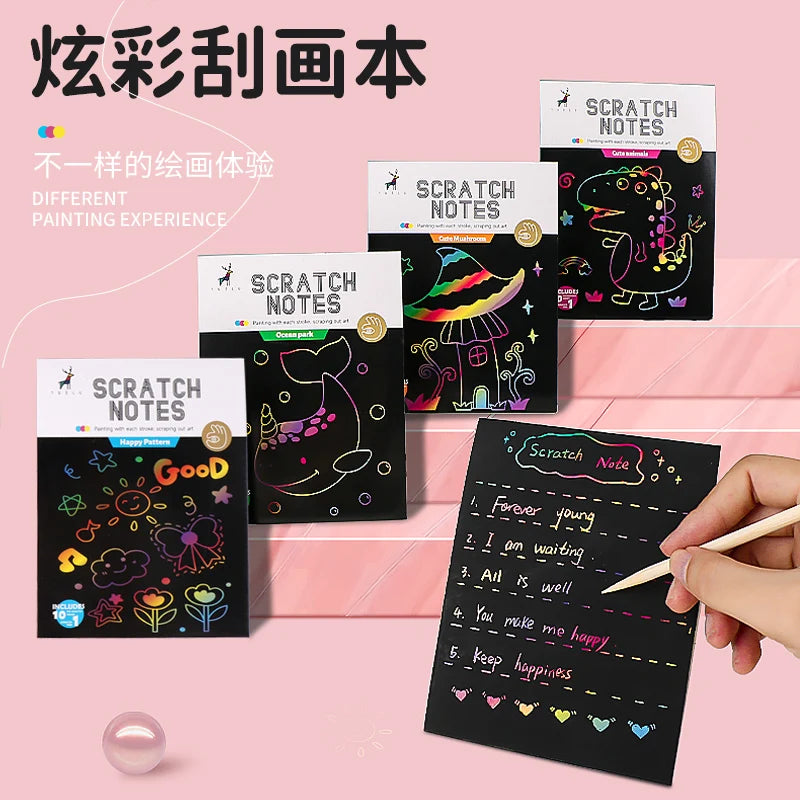 Wholesale Cheap Stationery DIY Scratch Notebook 10sheets Rainbow Scratch Paper Art Set For Kids