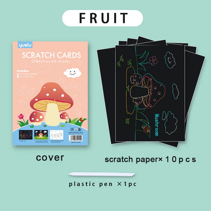 Eco Friendly A4 10pcs Size Scratch Cards Children Educational Toys Magic Rainbow DIY Scratch Art Paper For Kids